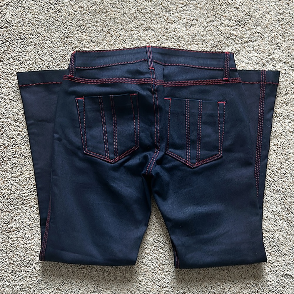 Burberry Dark Blue Red Trim High Rise Flare Leg Denim Jeans Pants **Sz 29**🌺🌺 - Picture 2 of 7